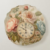 シャビーシックヴィンテージ赤面ブルーバラフローラ時計 ラウンドクッション (裏面)