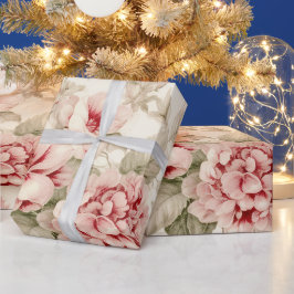 シャビーシック動揺してクリスマスフローラタータンチェック ラッピングペーパー