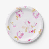 シャビーシック淡い色のピンクローズ紙プレート ペーパープレート (正面)