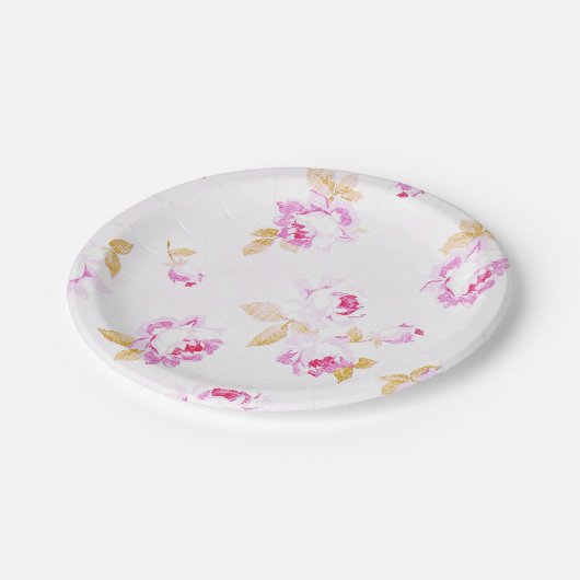 シャビーシック淡い色のピンクローズ紙プレート ペーパープレート (アングル)