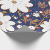 シャビーシック深いブルーホワイトレトロデイジーパターン ラッピングペーパー (角)