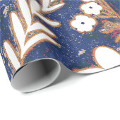 シャビーシック深いブルーホワイトレトロデイジーパターン ラッピングペーパー (ロールコーナー)