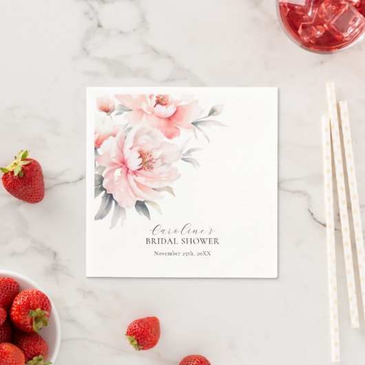 シャビーシック牡丹赤面ピンクブライダルシャワー スタンダードカクテルナプキン (インサイチュ)