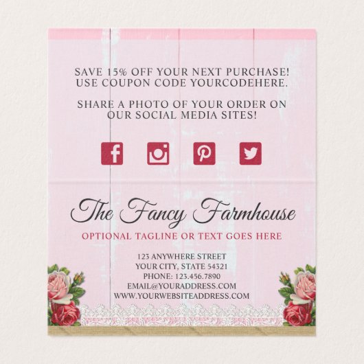 シャビーシック素朴ウッドピンクフローラバラありがとう (内部フラット)