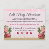 シャビーシック素朴ウッドピンクフローラバラありがとう ポストカード (裏面)