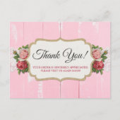 シャビーシック素朴ウッドピンクフローラバラありがとう ポストカード (正面)
