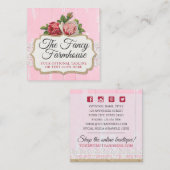 シャビーシック素朴ウッドピンクフローラヴィンテージバラ スクエア名刺 (正面/裏面)