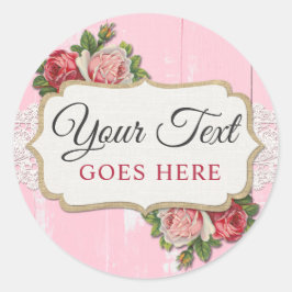 シャビーシック素朴ウッドピンクフローラヴィンテージバラ ラウンドシール