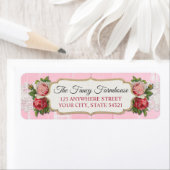 シャビーシック素朴ウッドピンクフローラ差出人住所 ラベル (インサイチュ)