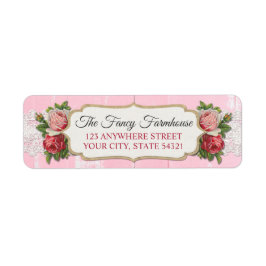 シャビーシック素朴ウッドピンクフローラ差出人住所 ラベル