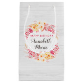 シャビーシック素朴フローラバラハッピーバースデー スモールペーパーバッグ (正面)