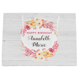 シャビーシック素朴フローラバラハッピーバースデー ラージペーパーバッグ