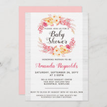 シャビーシック素朴フローラベビーシャワー招待状