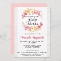 シャビーシック素朴フローラベビーシャワー招待状