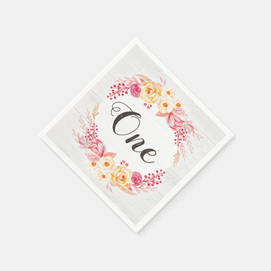 シャビーシック素朴フローラワンファースト誕生日パーティー スタンダードカクテルナプキン (角)