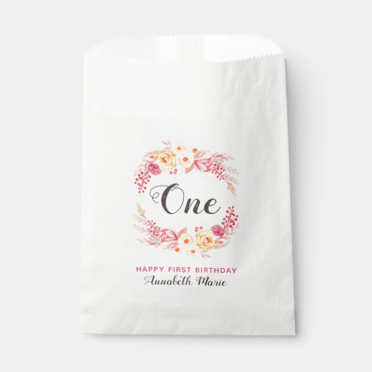 シャビーシック素朴フローラワンファースト誕生日パーティー フェイバーバッグ (正面)