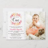 シャビーシック素朴ワンファースト誕生日招待状 招待状 (正面)