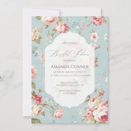 シャビーシック花模様ブライダルシャワー 招待状 (正面)
