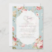 シャビーシック花模様誕生日 招待状 (正面)
