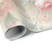 シャビーシック赤面ピンクセージグリーンボホフローラバラ ラッピングペーパー (ロールコーナー)