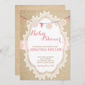 シャビーシック赤面ピンクベビーシャワー招待状 招待状 (正面/裏面)