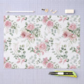 シャビーシック赤面ピンクローズユーカリプスグリーン 薄葉紙 (クラフト)