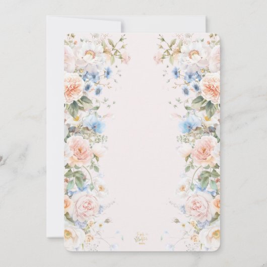 シャビーシック赤面ブルーホワイトフローラフラワー結婚ズ 招待状 (裏面)