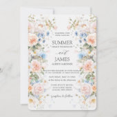 シャビーシック赤面ブルーホワイトフローラフラワー結婚ズ 招待状 (正面)