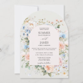 シャビーシック赤面ブルーホワイトフローラフラワー結婚ズ 招待状