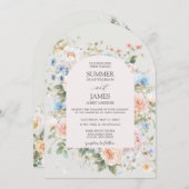 シャビーシック赤面ブルーホワイトフローラフラワー結婚ズ 招待状 (正面/裏面)