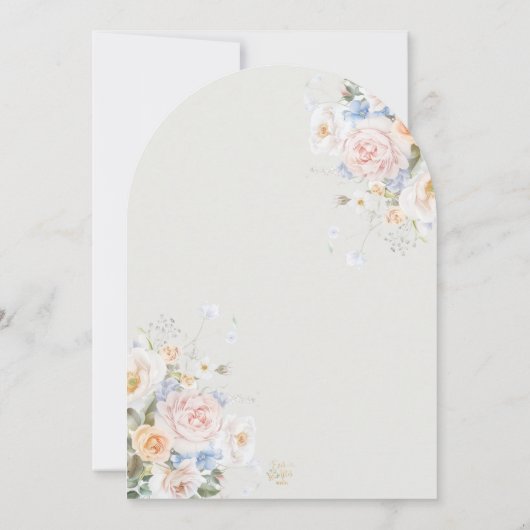 シャビーシック赤面ブルーホワイトフローラフラワー結婚ズ 招待状 (裏面)