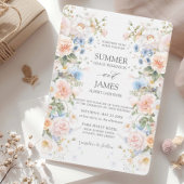 シャビーシック赤面ブルーホワイトフローラフラワー結婚ズ 招待状