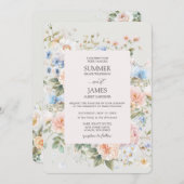 シャビーシック赤面ブルーホワイトフローラフラワー結婚ズ 招待状 (正面/裏面)