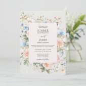 シャビーシック赤面ブルーホワイトフローラフラワー結婚ズ 招待状 (スタンド正面)