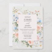 シャビーシック赤面ブルーホワイトフローラフラワー結婚ズ 招待状 (正面)