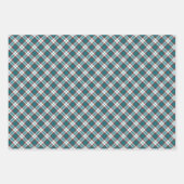 シャビーシック赤面レッドピンクティール(緑がかった色)ブルーホワイトプレイド ラッピングペーパーシート (正面)