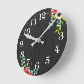 シャビーシック風化木材フローラ黒時計 ラウンド壁時計 (傾斜)