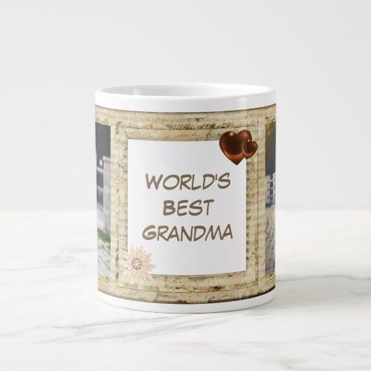 シャビーシック3つ写真専門マグスペシャリティ ジャンボコーヒーマグカップ (正面)