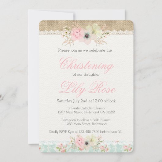 シャビーシック《キリスト教》洗礼式や命名式/バプテスマ招待状 招待状 (正面)