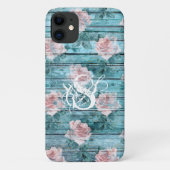 シャビーシック ターコイズピンク フラワーモノグラム Case-Mate iPhoneケース (裏面)
