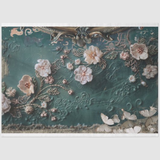 シャビーシック、バタフライ&フローラミックスメディアデザイン 薄葉紙 (正面)