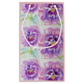 シャビーシック パープル パンジー 花のギフトバッグ スモールペーパーバッグ (裏面)