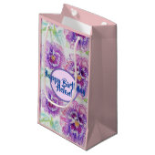 シャビーシック パープル パンジー 花のギフトバッグ スモールペーパーバッグ (正面アングル)