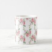 シャビーシック ピンクのバラの花柄 コーヒーマグカップ (中央)