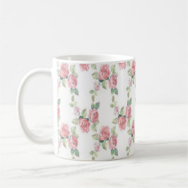 シャビーシック ピンクのバラの花柄 コーヒーマグカップ