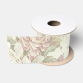 シャビーシック ピンクのバラの花柄 サテンリボン (リール)
