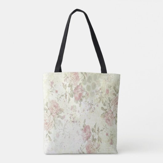 シャビーシック ピンクのバラの花柄 トートバッグ (裏面)