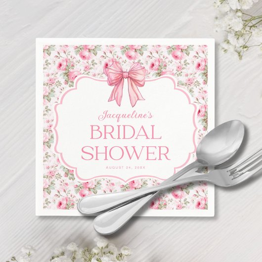 シャビーシック ピンクリボン ブライダルシャワー スタンダードカクテルナプキン