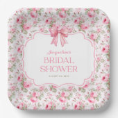 シャビーシック ピンクリボン ブライダルシャワー ペーパープレート (正面)