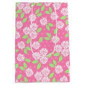 シャビーシック ピンク フラワー ブライダル シャワー バースデー ミディアムペーパーバッグ (裏面)